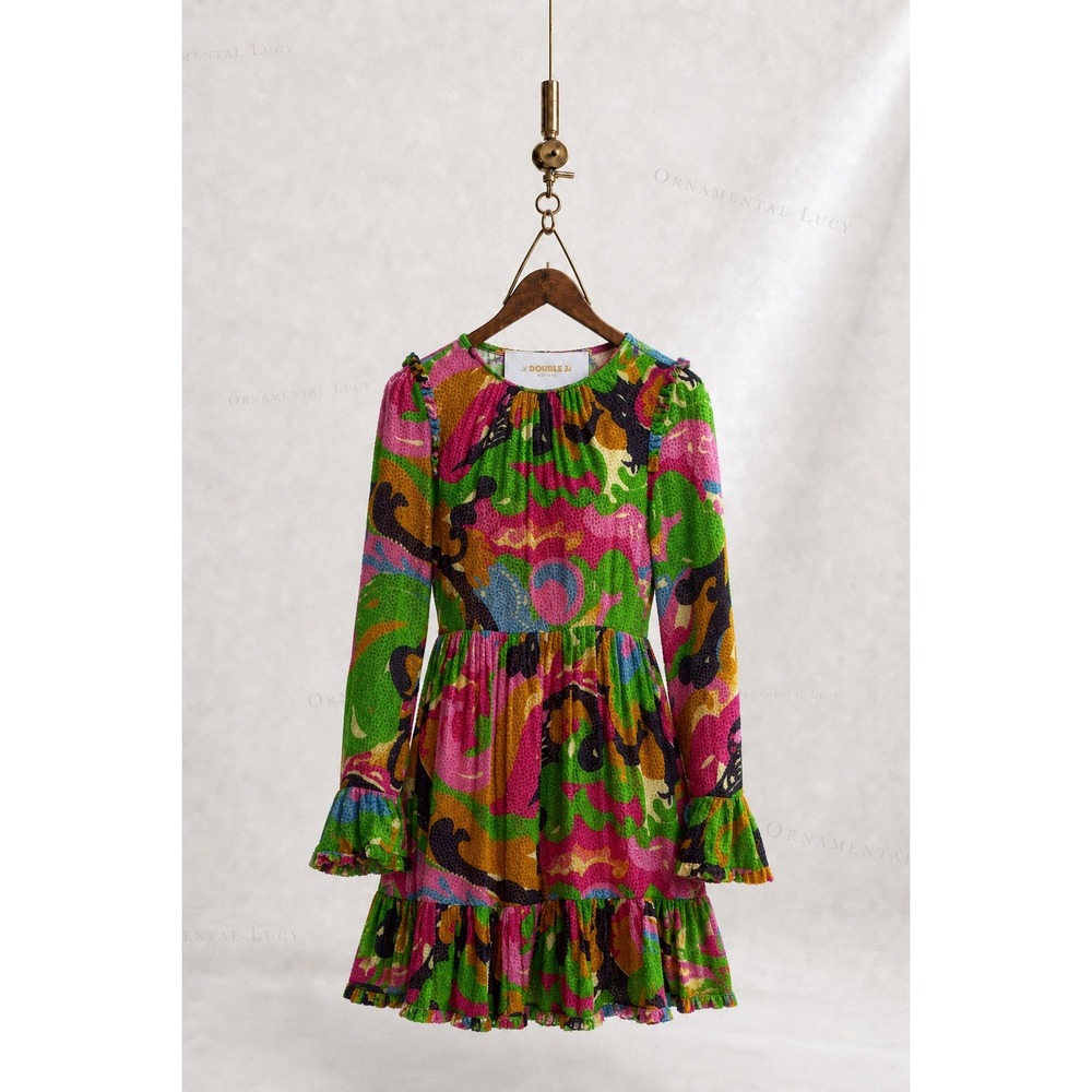 La DoubleJ Short Visconti Silk Mini Dress XS Psychedelic Burnout Velvet +Pockets
